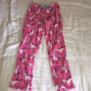 Fuzzy pink unicorn pajama pants